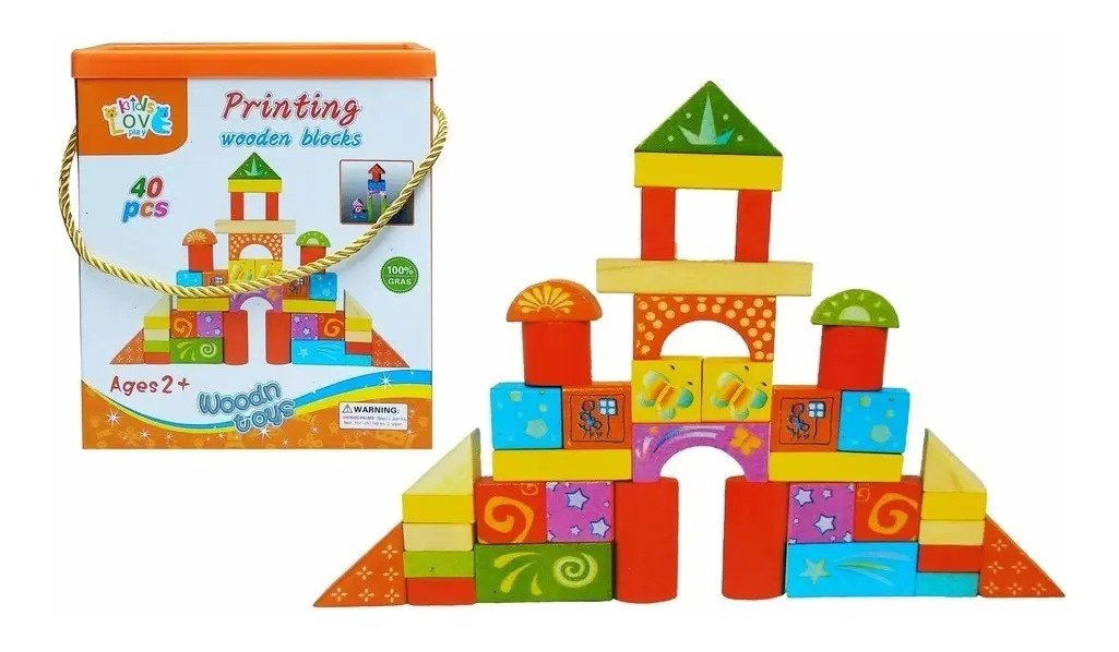 Juego Bloques De Madera Y Encaje 40 Pcs Montessori - Juguete Didáctico de Madera en Chile