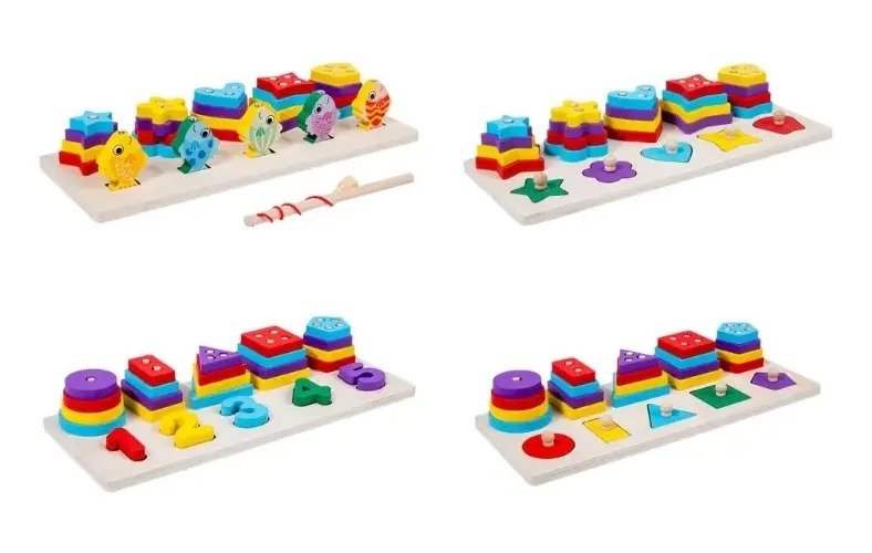 Tablero de Encaje Multifuncional Pesca en Madera - Montessori - Juguete Didáctico de Madera en Chile - Vista 3