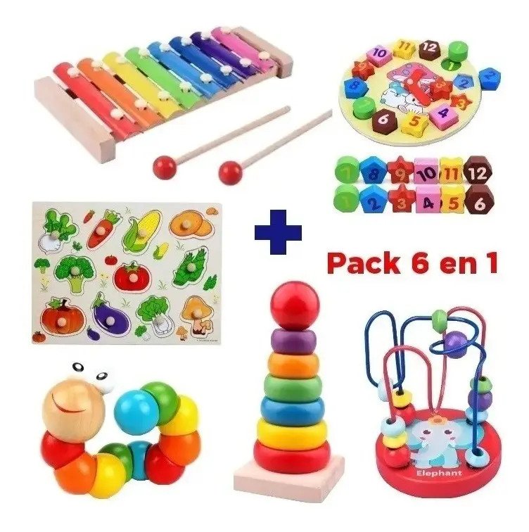 Pack 6 Juguetes Didácticos De Madera Para Niños Montessori - Juguete Didáctico de Madera en Chile