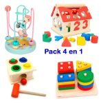 Pack 4 Juguetes Didácticos De Madera Para Niños Montessori B Colores Variados