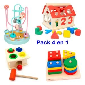 Pack 4 Juguetes Didácticos De Madera Para Niños Montessori - Modelo B - Juguete Didáctico de Madera en Chile