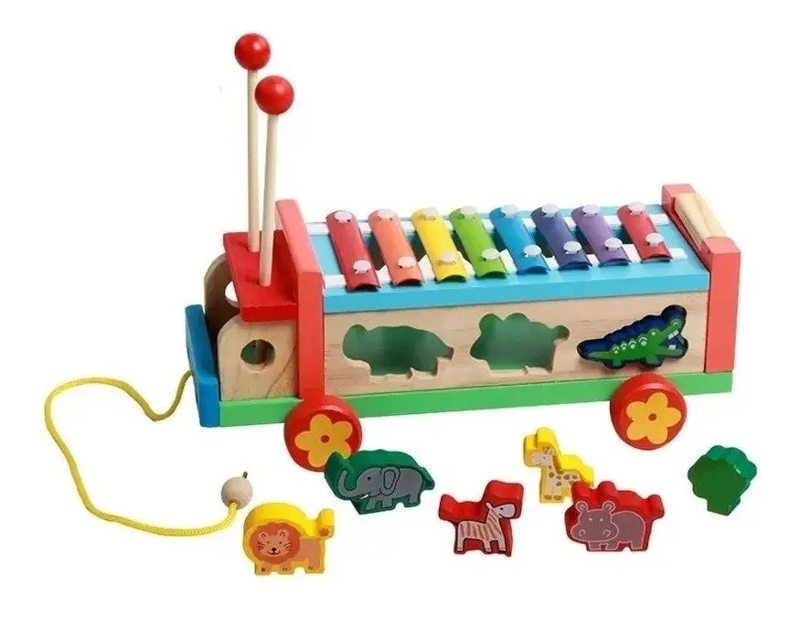 Camión de Arrastre con Xilófono y Encaje en Madera Montessori