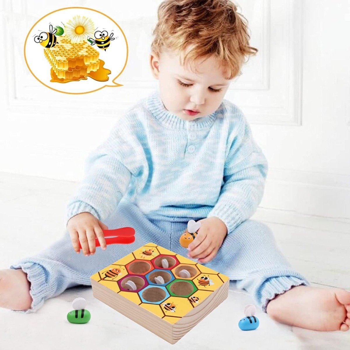 Juego De Madera Abejas Motricidad Didáctico Montessori Amarillo - Imagen 3