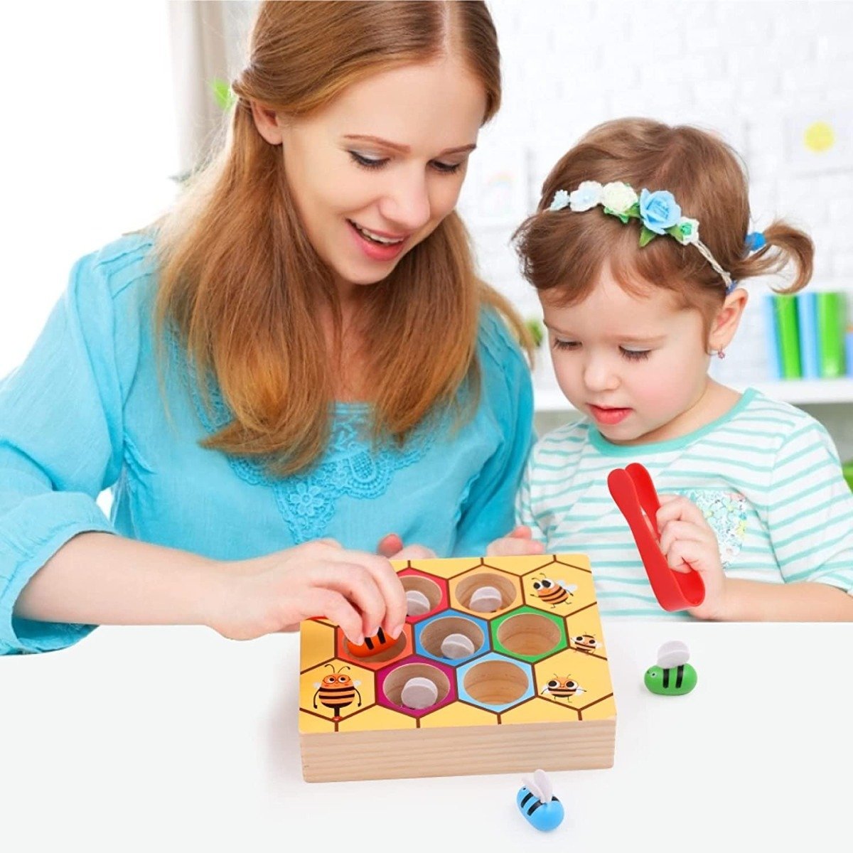 Juego De Madera Abejas Motricidad Didáctico Montessori Amarillo - Imagen 7