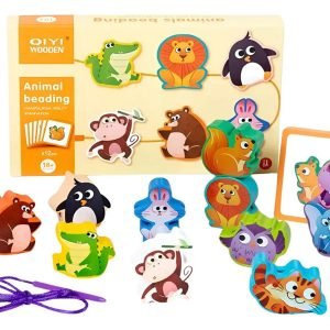 Juego Montessori De Enhebrado Figuras De Madera Animales