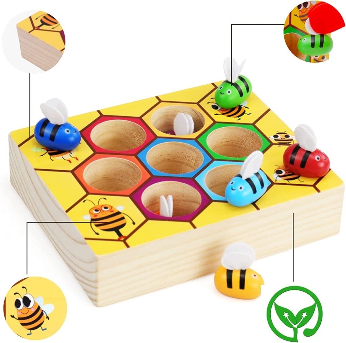 Juego De Madera Abejas Motricidad Didáctico Montessori Amarillo - Imagen 4