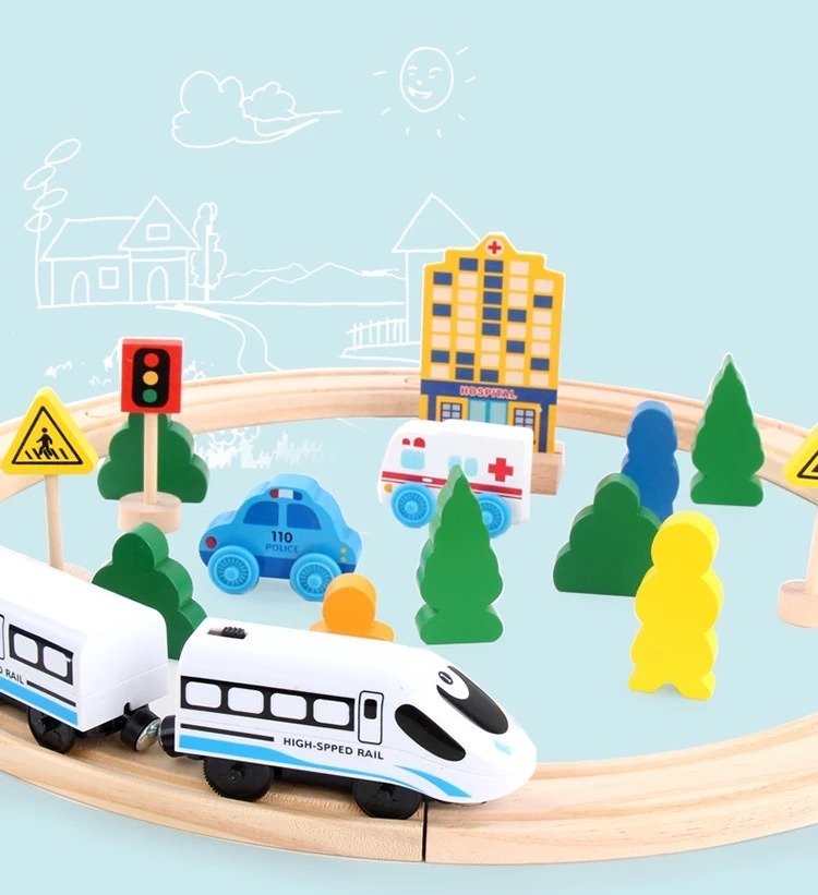 Circuito de Autos y Tren en Madera Didáctica - Montessori - Imagen 4