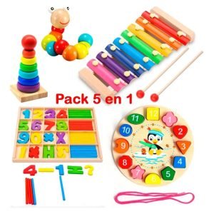 Pack 5 Juguetes Didácticos De Madera Para Niños Montessori - Modelo C - Juguete Didáctico de Madera en Chile