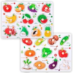 Pack 2 Rompecabezas Encaje Frutas Verduras Madera Montessori - Juguete Didáctico de Madera en Chile