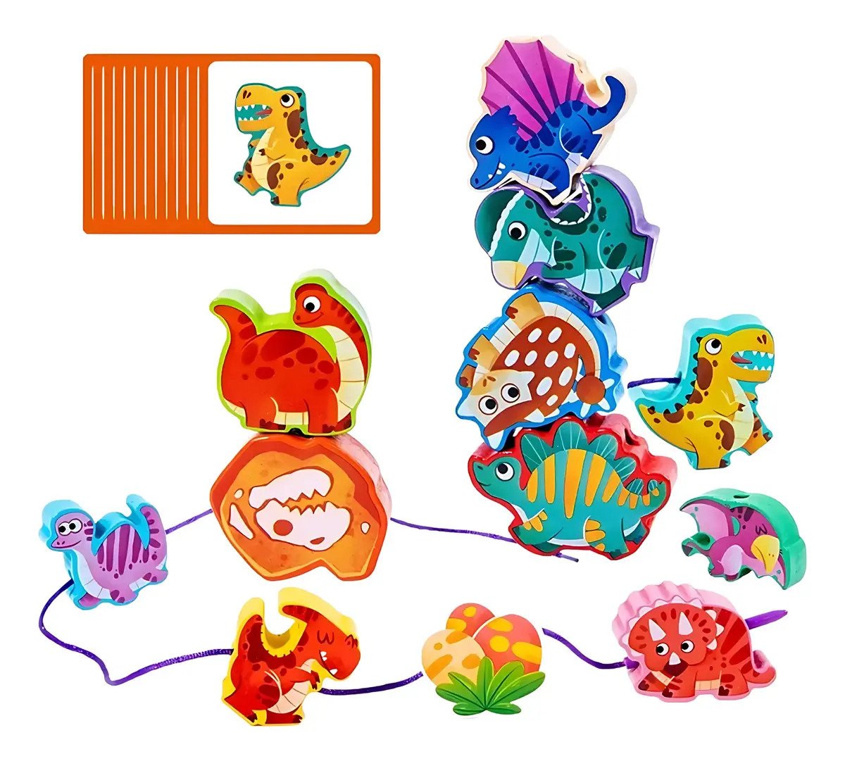 Juego Montessori De Enhebrado Figuras De Madera Dinosaurios - Juguete Didáctico de Madera en Chile - Vista 2