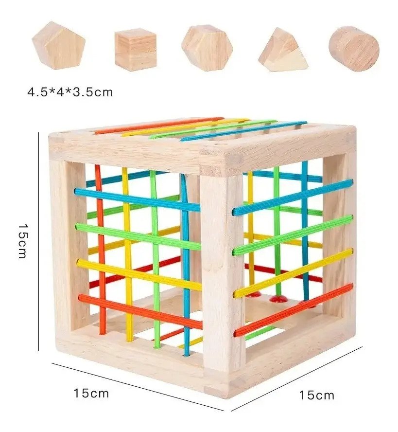 Cubo De Madera Con Encaje Y Elásticos Juguete Montessori - Juguete Didáctico de Madera en Chile - Vista 2