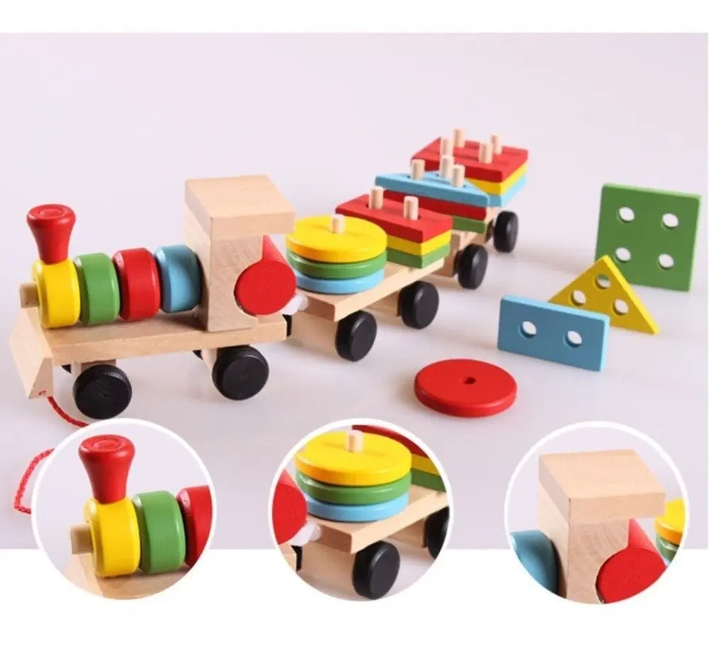Tren Geométrico Juguete Madera Montessori Encaje Motricidad - Imagen 6