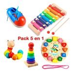 Pack 5 Juguetes Didácticos De Madera Para Niños Montessori - Modelo B