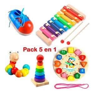 Pack 5 Juguetes Didácticos De Madera Para Niños Montessori - Modelo B - Juguete Didáctico de Madera en Chile