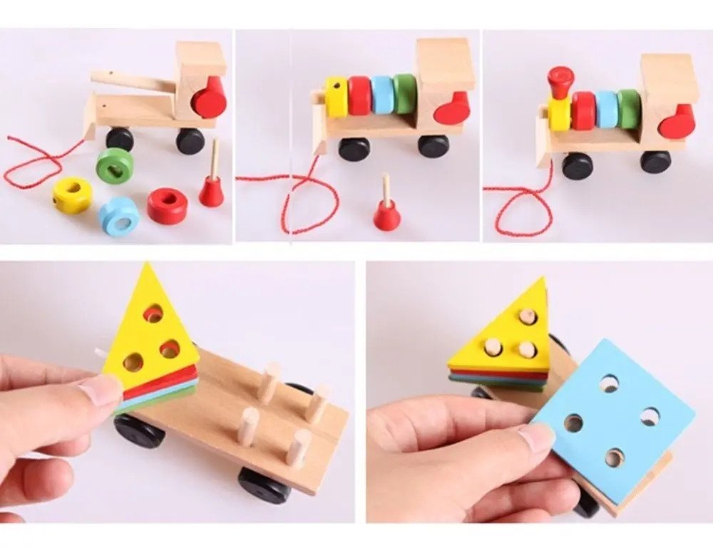 Tren Geométrico Juguete Madera Montessori Encaje Motricidad - Imagen 4