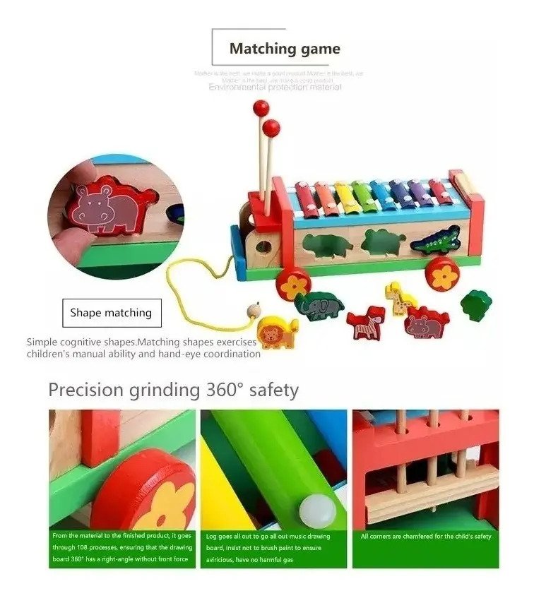 Camión de Arrastre con Xilófono y Encaje en Madera Montessori - Imagen 6