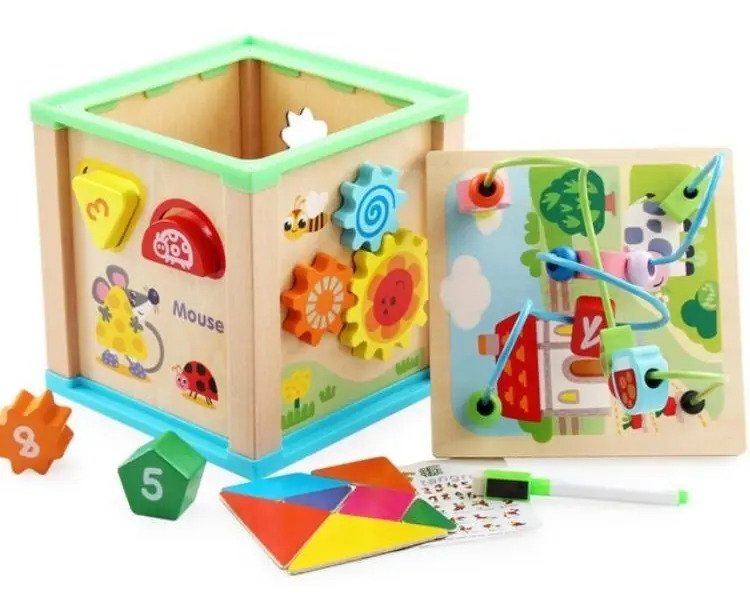 Caja De Motricidad Con Pizarra Montessori Juguete De Madera Figure - Imagen 6
