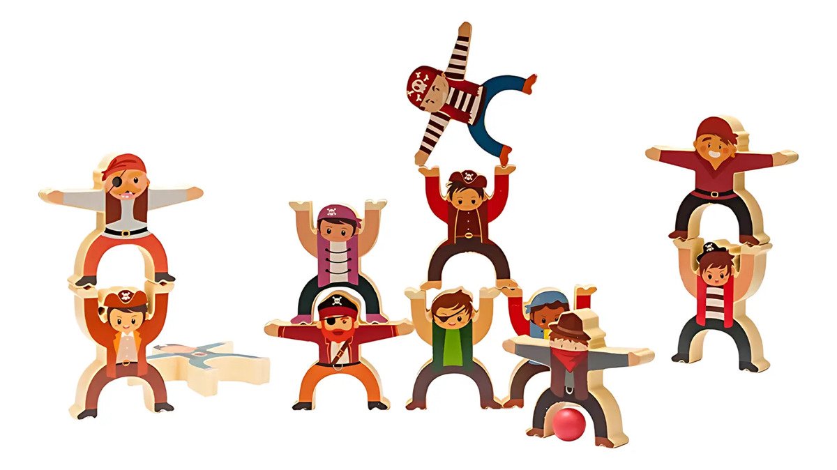 Piratas De Madera Juego De Equilibrio Montessori Con Niveles - Imagen 2