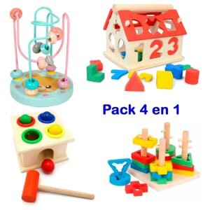 Pack 4 Juguetes Didácticos De Madera Para Niños Montessori - Modelo A - Juguete Didáctico de Madera en Chile