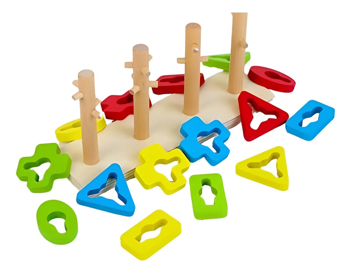 Juguete 4 Torres De Encaje Con Dificultad Madera Montessori Multicolor - Imagen 3
