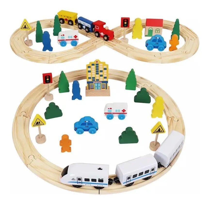 Circuito de Autos y Tren en Madera Didáctica - Montessori