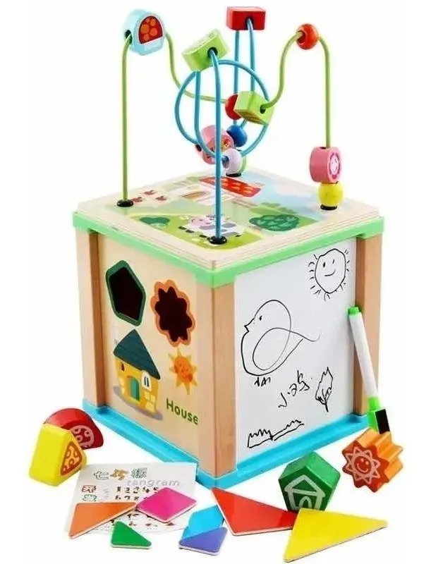 Caja De Motricidad Con Pizarra Montessori Juguete De Madera Figure - Imagen 7