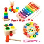 Pack 5 Juguetes Didácticos De Madera Para Niños Montessori - Modelo E