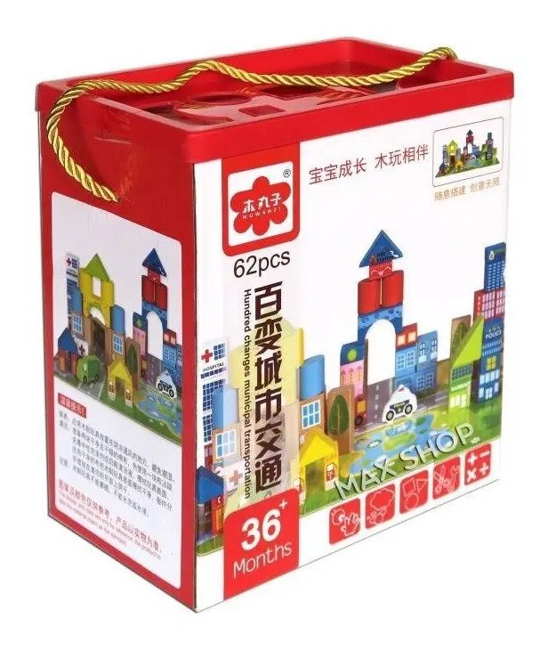Bloques Construcción De Ciudad Juguete De Madera Montessori 62 - Imagen 3
