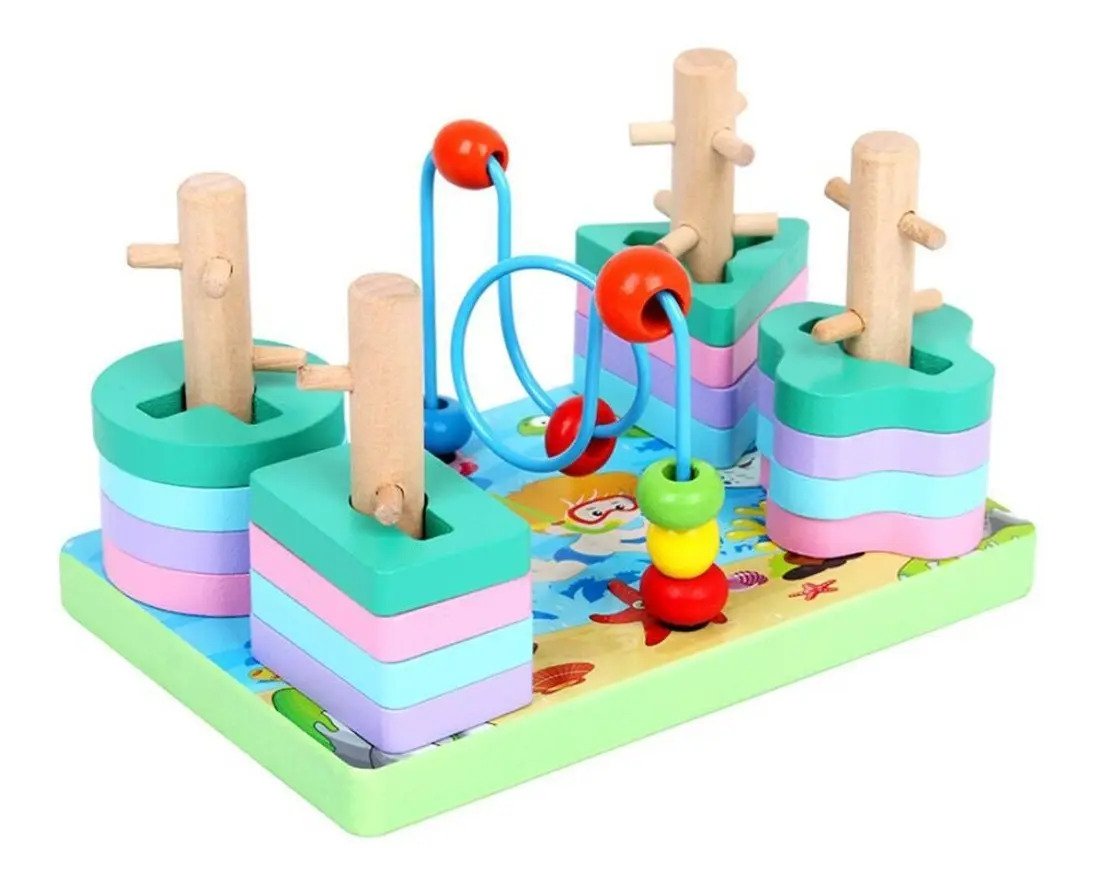 Juguete Multifunción Encaje Motricidad Madera Montessori A - Juguete Didáctico de Madera en Chile