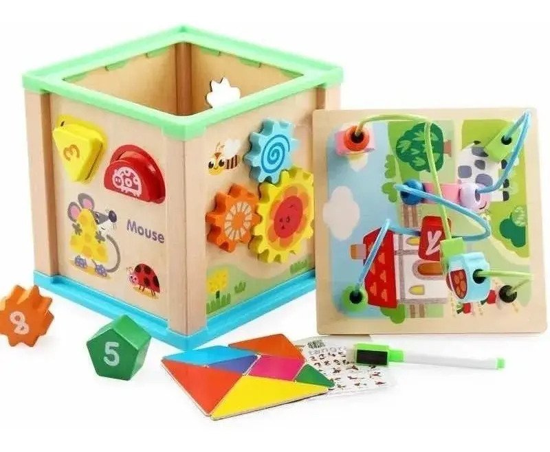 Caja De Motricidad Con Pizarra Montessori Juguete De Madera Figure - Imagen 2