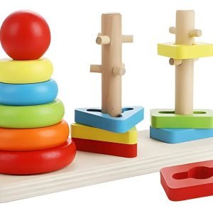 Juguete Torre De Encaje Con Dificultad De Madera Montessori Multicolor B
