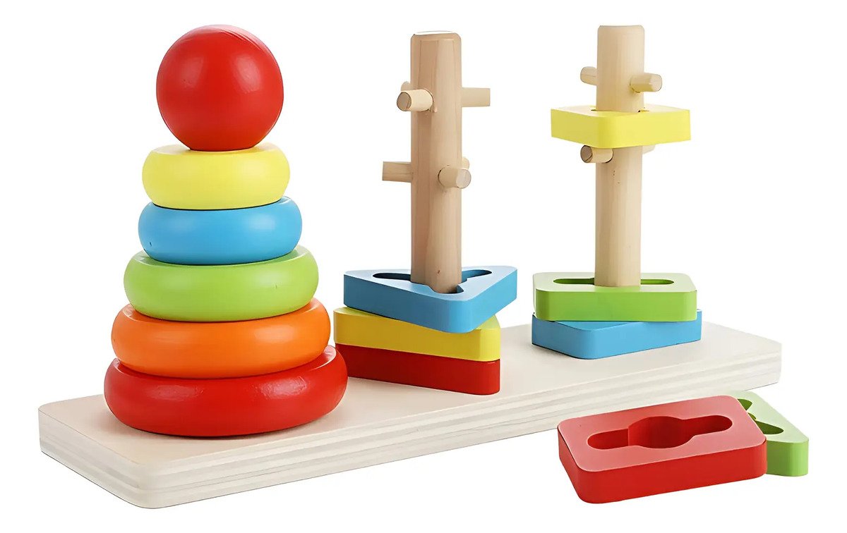 Juguete Torre De Encaje Con Dificultad De Madera Montessori Multicolor B - Juguete Didáctico de Madera en Chile