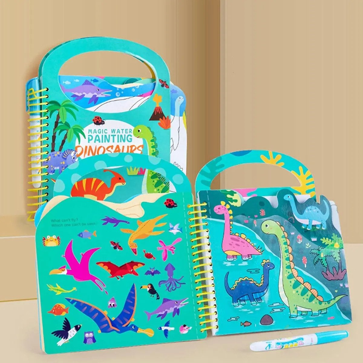 Libro Para Pintar Al Agua Niños Montessori Dinosaurios - Juguete Didáctico de Madera en Chile - Vista 3