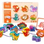 Juego Montessori De Enhebrado Figuras De Madera Dinosaurios