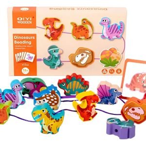 Juego Montessori De Enhebrado Figuras De Madera Dinosaurios