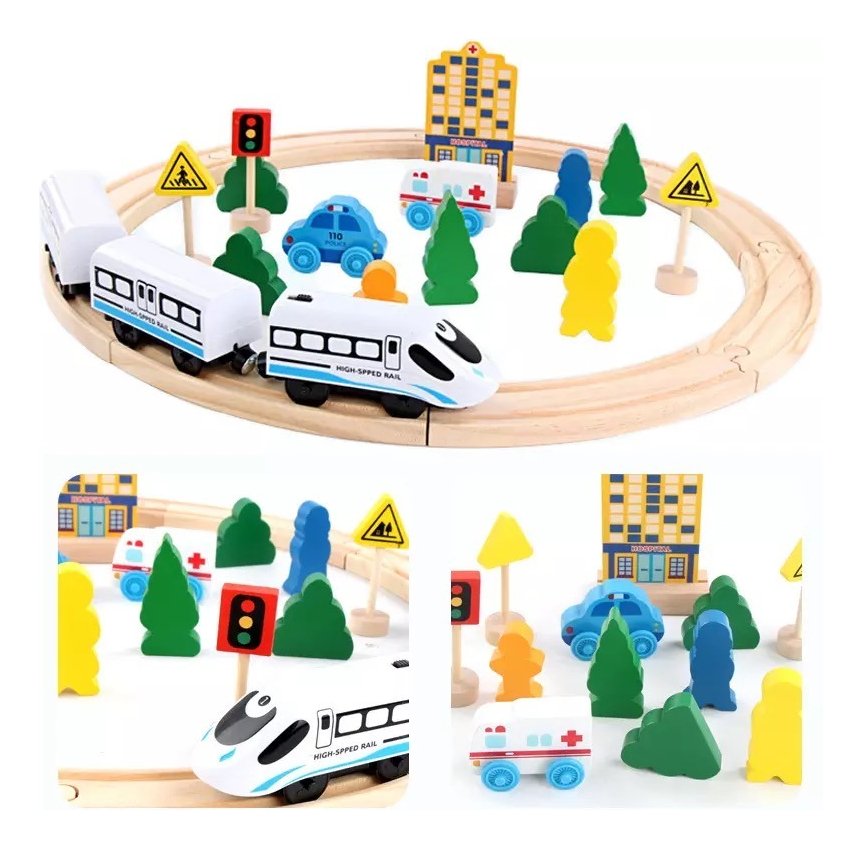 Circuito de Autos y Tren en Madera Didáctica - Montessori - Imagen 2