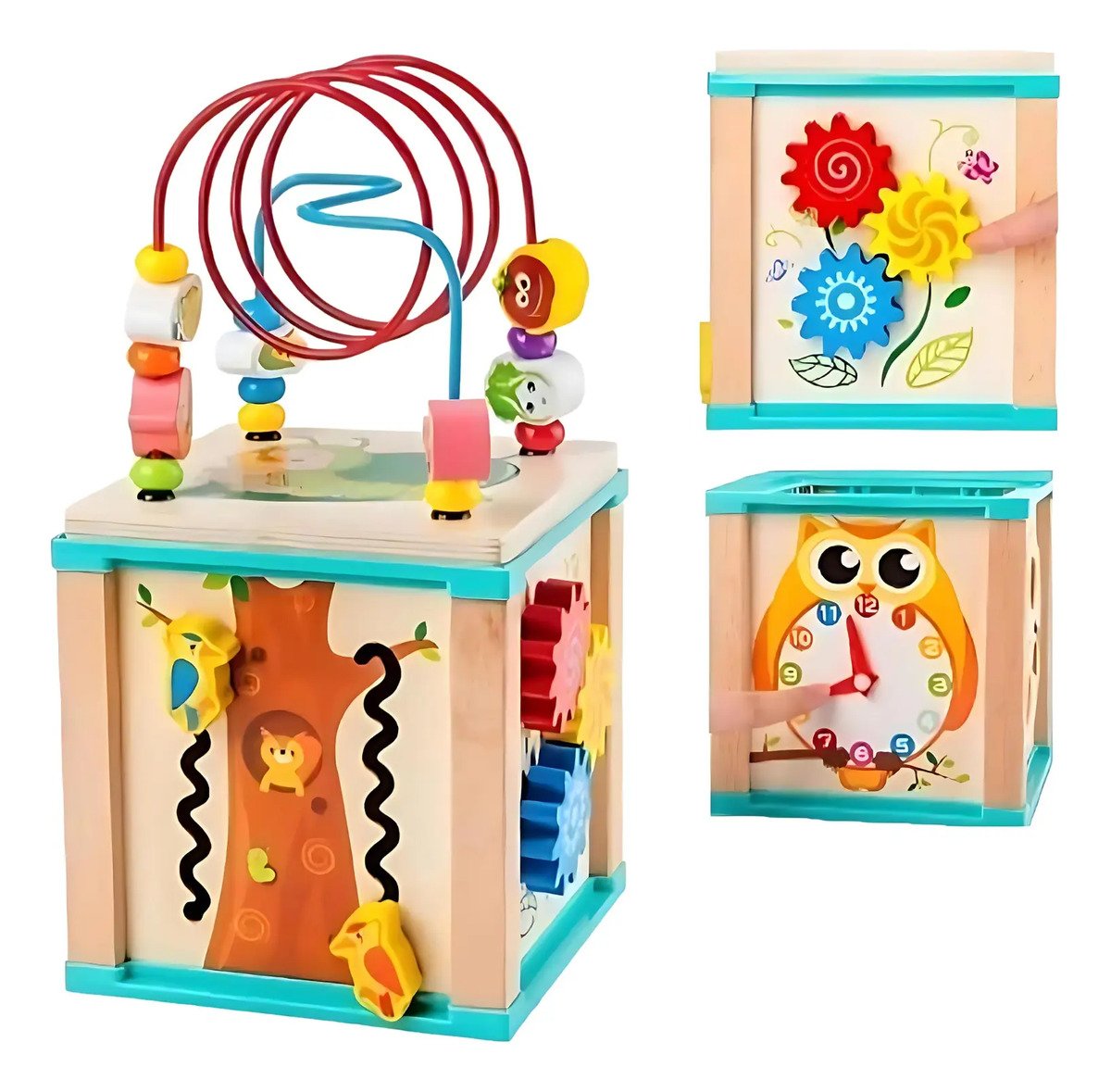 Cubo Laberinto y Rompecabezas de Encaje en Madera - Montessori - Juguete Didáctico de Madera en Chile