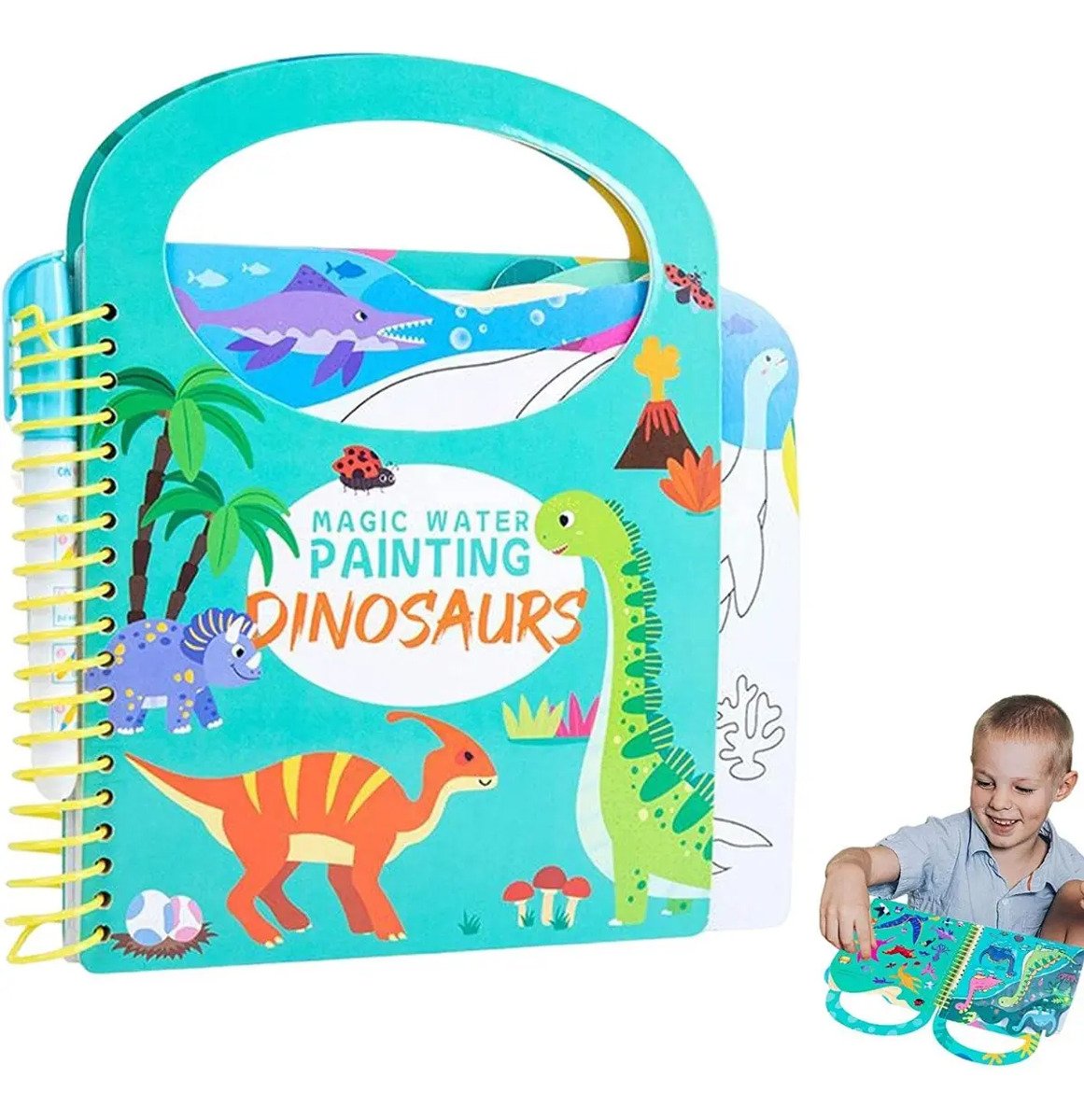 Libro Para Pintar Al Agua Niños Montessori Dinosaurios - Juguete Didáctico de Madera en Chile - Vista 4