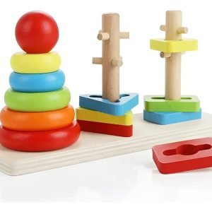 Juguete Torre De Encaje Con Dificultad De Madera Montessori Madera/colores