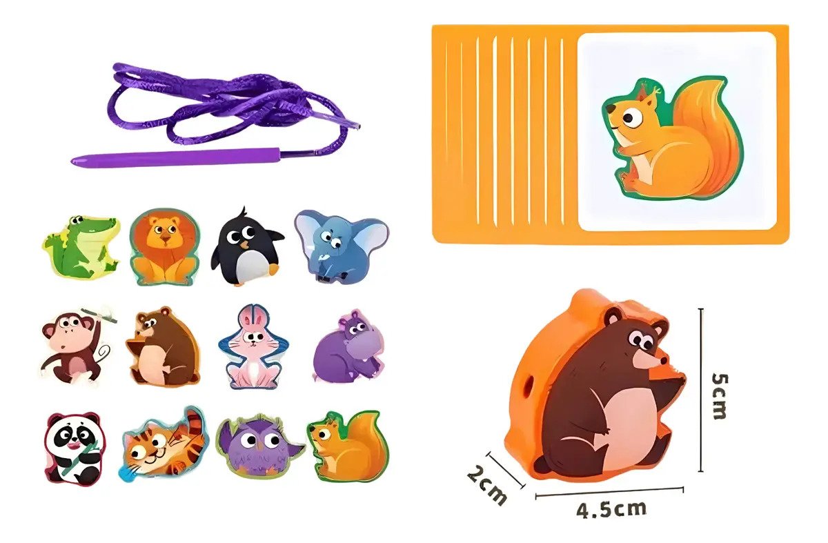 Juego Montessori De Enhebrado Figuras De Madera Animales - Juguete Didáctico de Madera en Chile - Vista 2