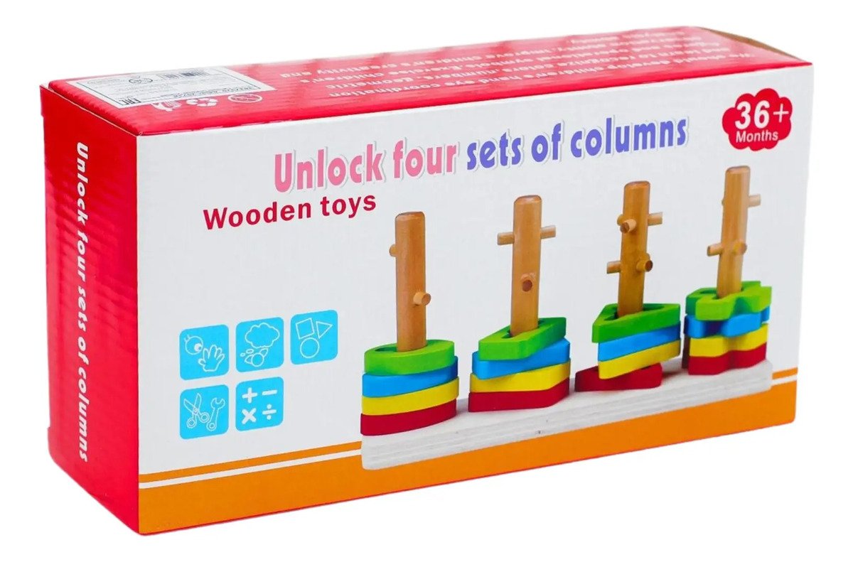 Juguete 4 Torres De Encaje Con Dificultad Madera Montessori Multicolor - Imagen 5