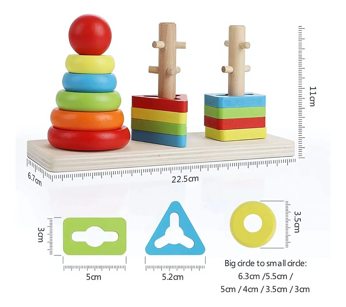 Juguete Torre De Encaje Con Dificultad De Madera Montessori Multicolor B - Juguete Didáctico de Madera en Chile - Vista 2