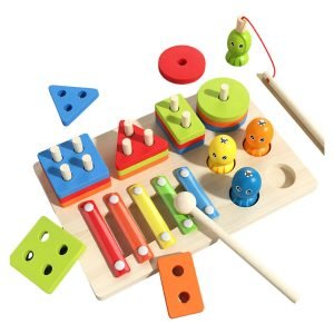 Juego 3 En 1 Xilofono - Pesca - Encaje Montessori Multicolor
