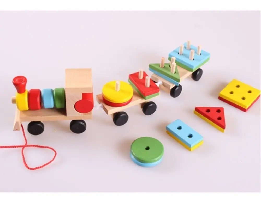 Tren Geométrico Juguete Madera Montessori Encaje Motricidad - Imagen 2