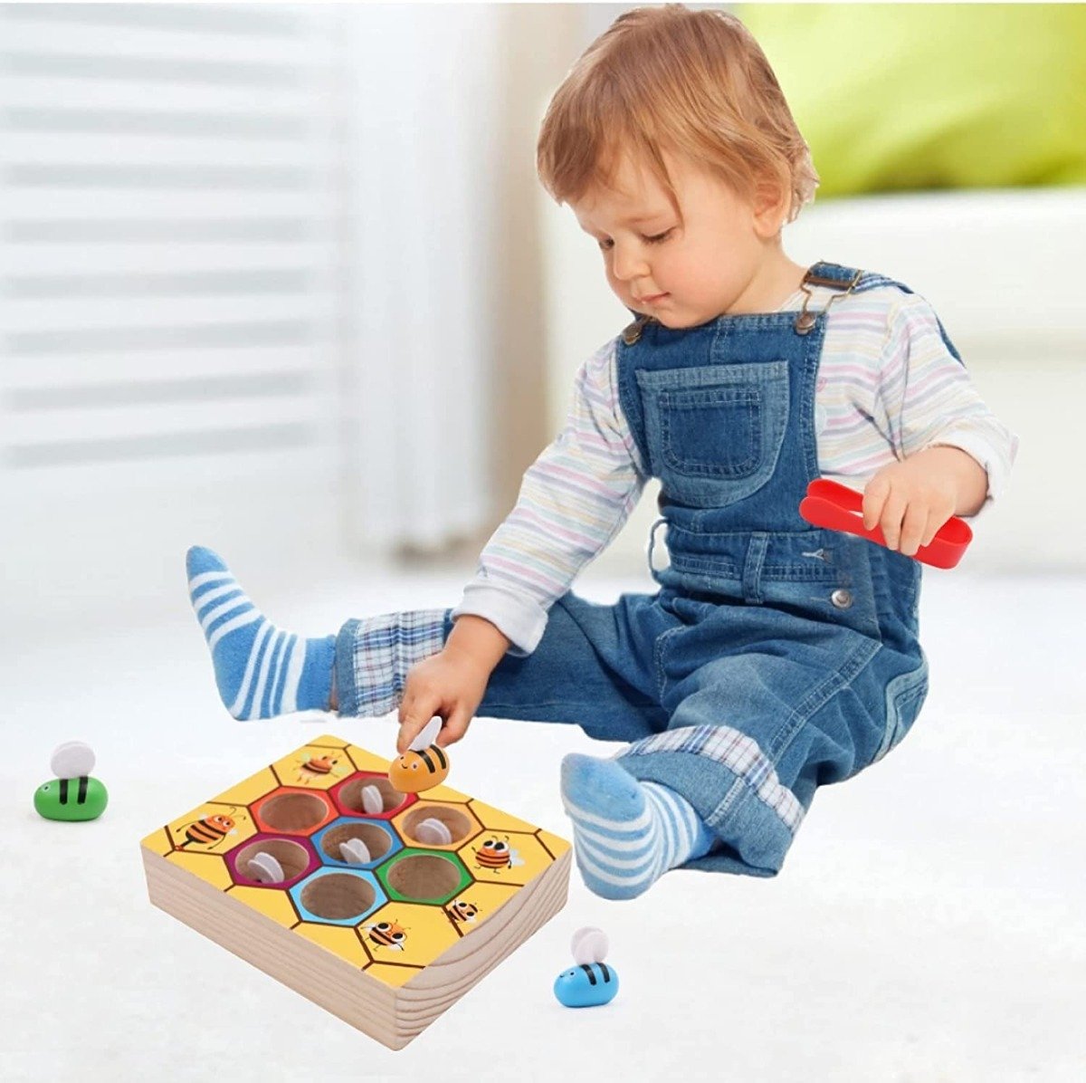 Juego De Madera Abejas Motricidad Didáctico Montessori Amarillo - Imagen 5