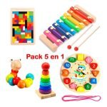 Pack 5 Juguetes Didácticos De Madera Para Niños Montessori - Modelo A