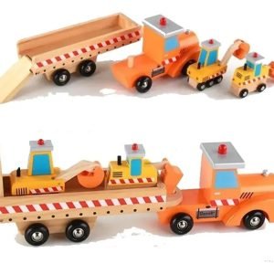 Camión con Rampla y Autos en Madera de Construcción - Montessori