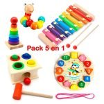 Pack 5 Juguetes Didácticos De Madera Para Niños Montessori D Colores Variados
